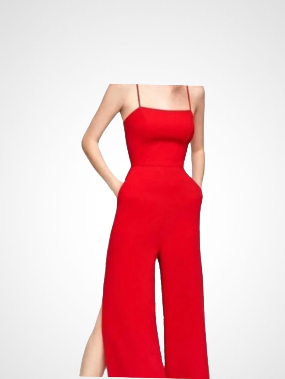 BCBGeneration Red Spaghetti-Strap Wide-Leg Jumpsuit Sz 0